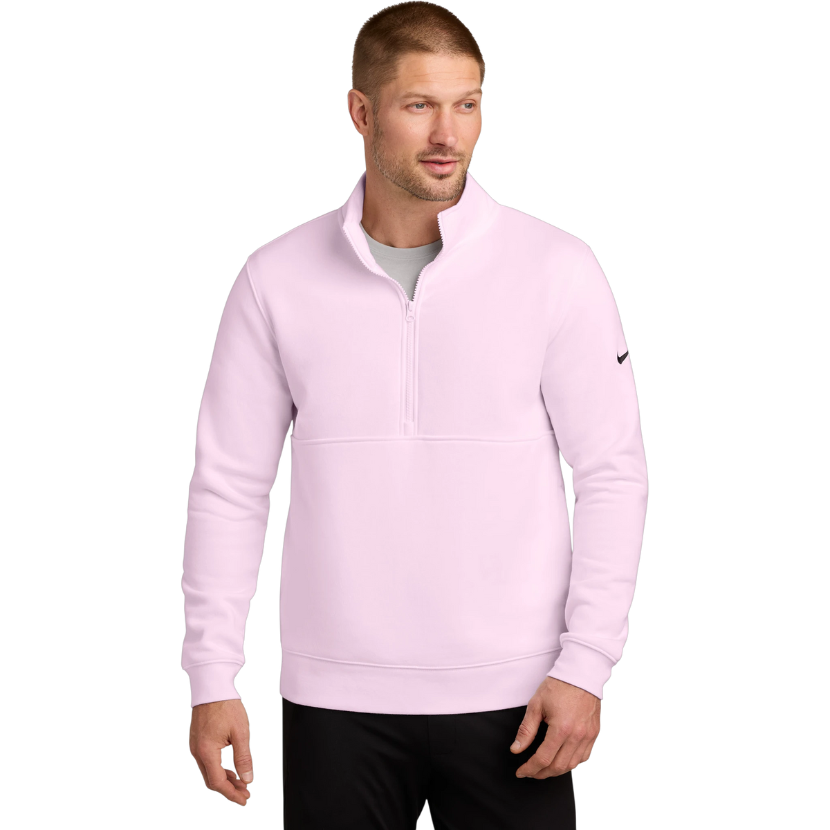 Nike Club Fleece Sleeve Swoosh 1/2-Zip in Pink Foam — custom branded by Motive