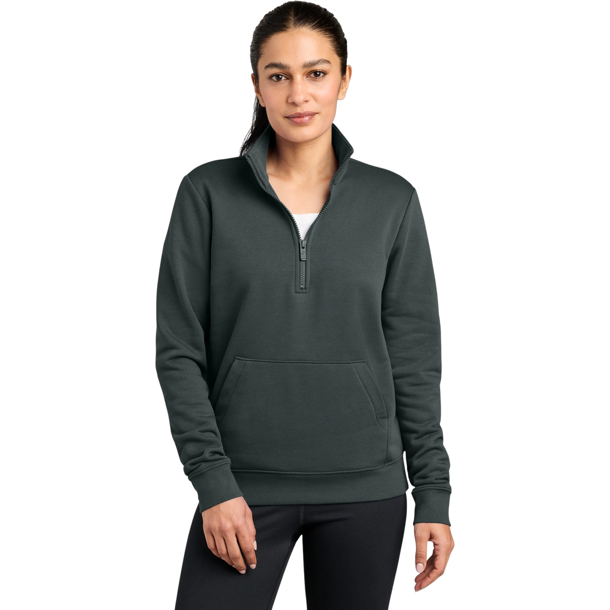 Nike Women's Club Fleece Sleeve Swoosh 1/2-Zip in Anthracite — custom branded by Motive