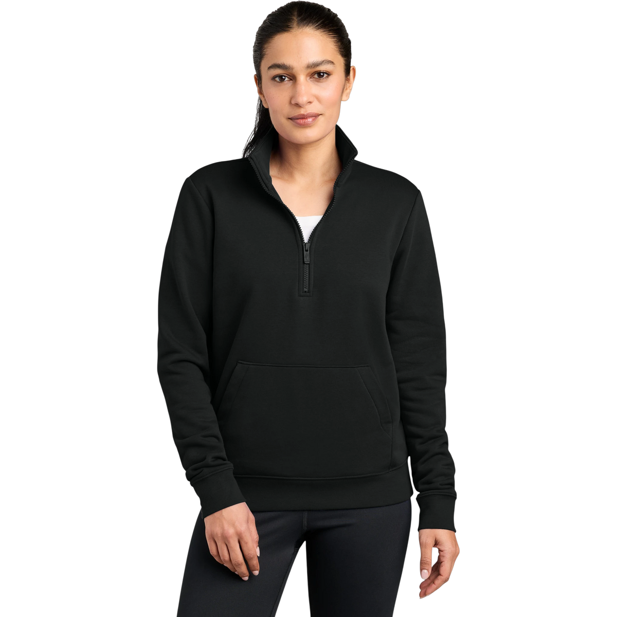 Nike Women's Club Fleece Sleeve Swoosh 1/2-Zip in Black — custom branded by Motive