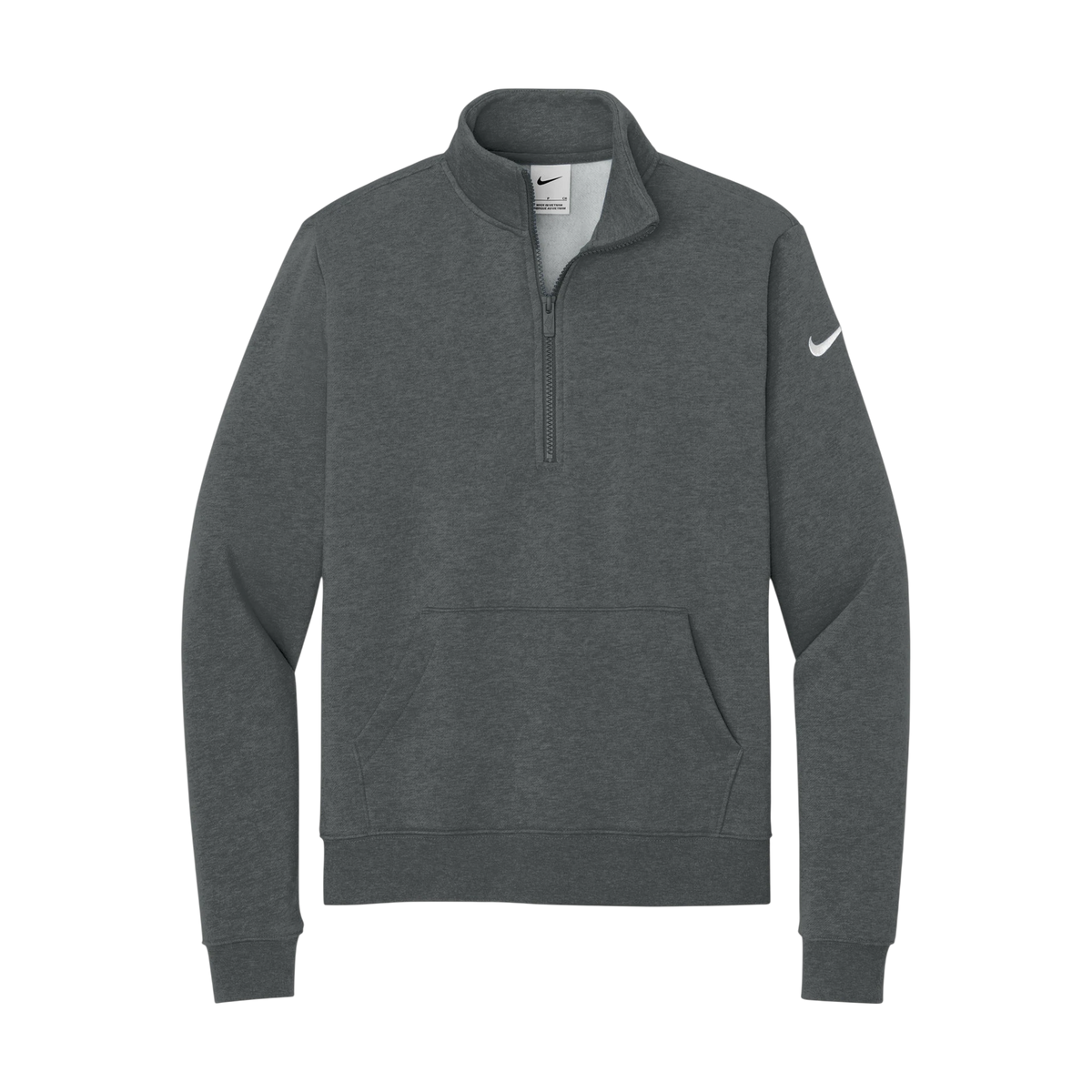 Nike Women's Club Fleece Sleeve Swoosh 1/2-Zip in Charcoal Heather — custom branded by Motive
