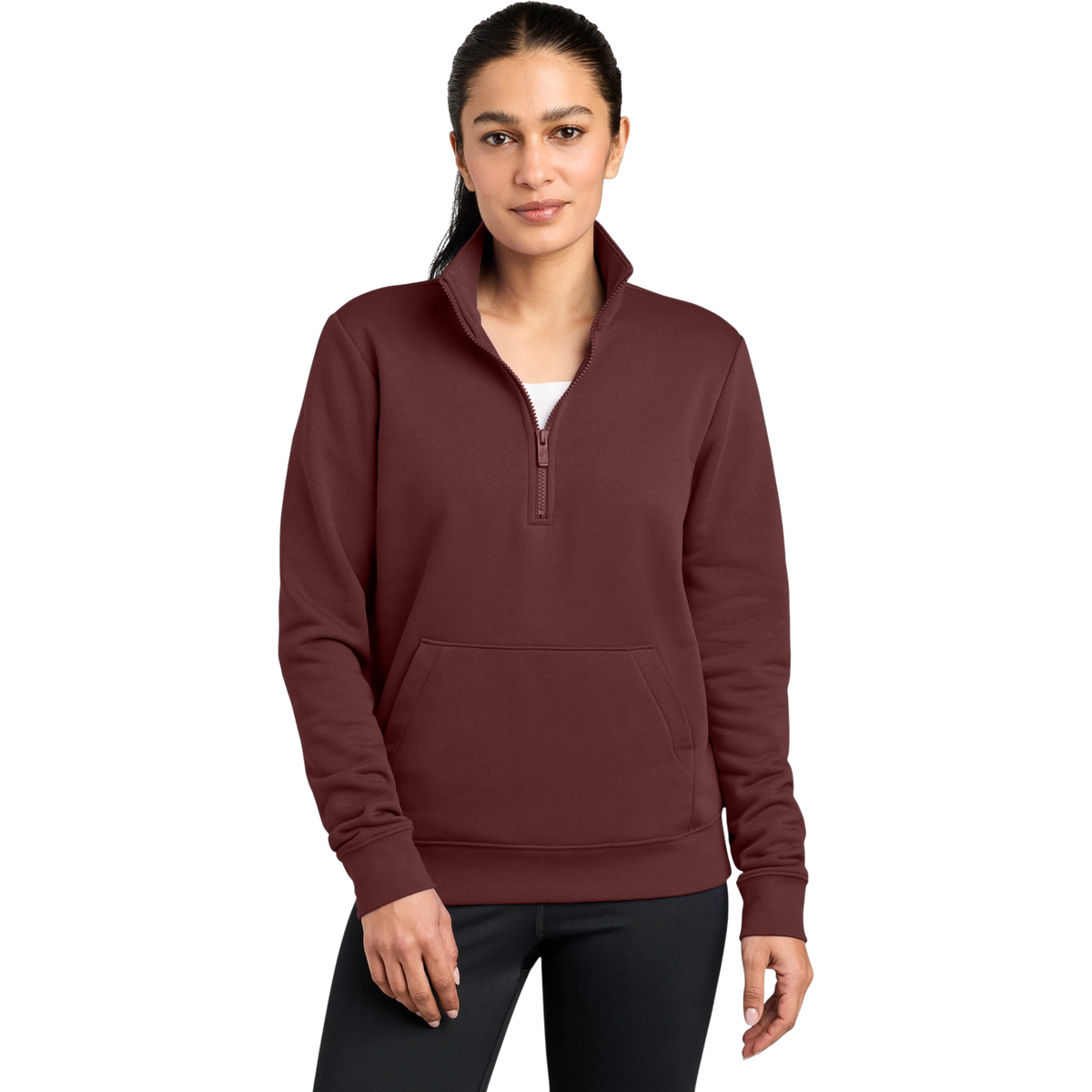 Nike Women's Club Fleece Sleeve Swoosh 1/2-Zip in Dark Team Red — custom branded by Motive