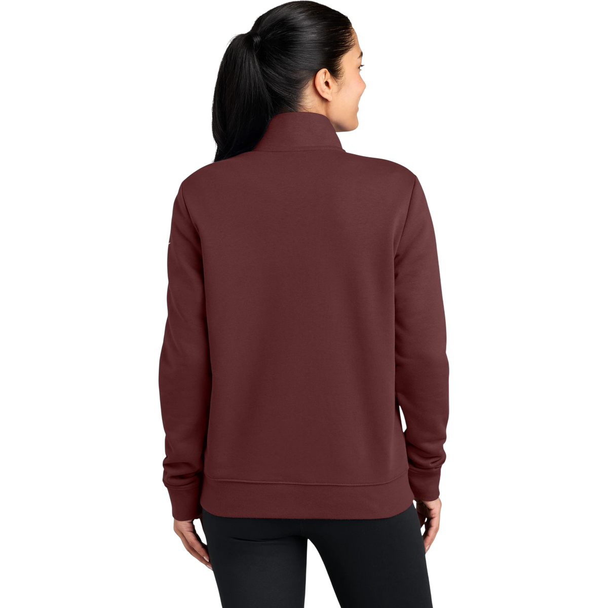 Nike Women's Club Fleece Sleeve Swoosh 1/2-Zip in Dark Team Red — custom branded by Motive