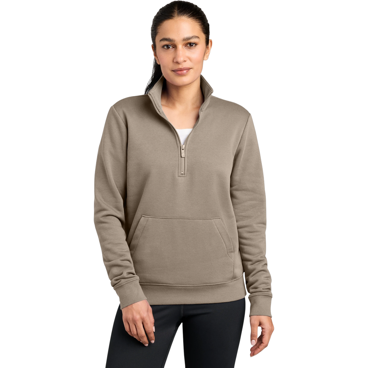 Nike Women's Club Fleece Sleeve Swoosh 1/2-Zip in Khaki — custom branded by Motive