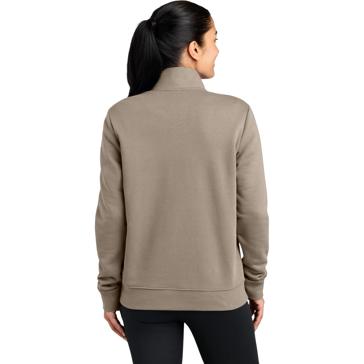 Nike Women's Club Fleece Sleeve Swoosh 1/2-Zip in Khaki — custom branded by Motive