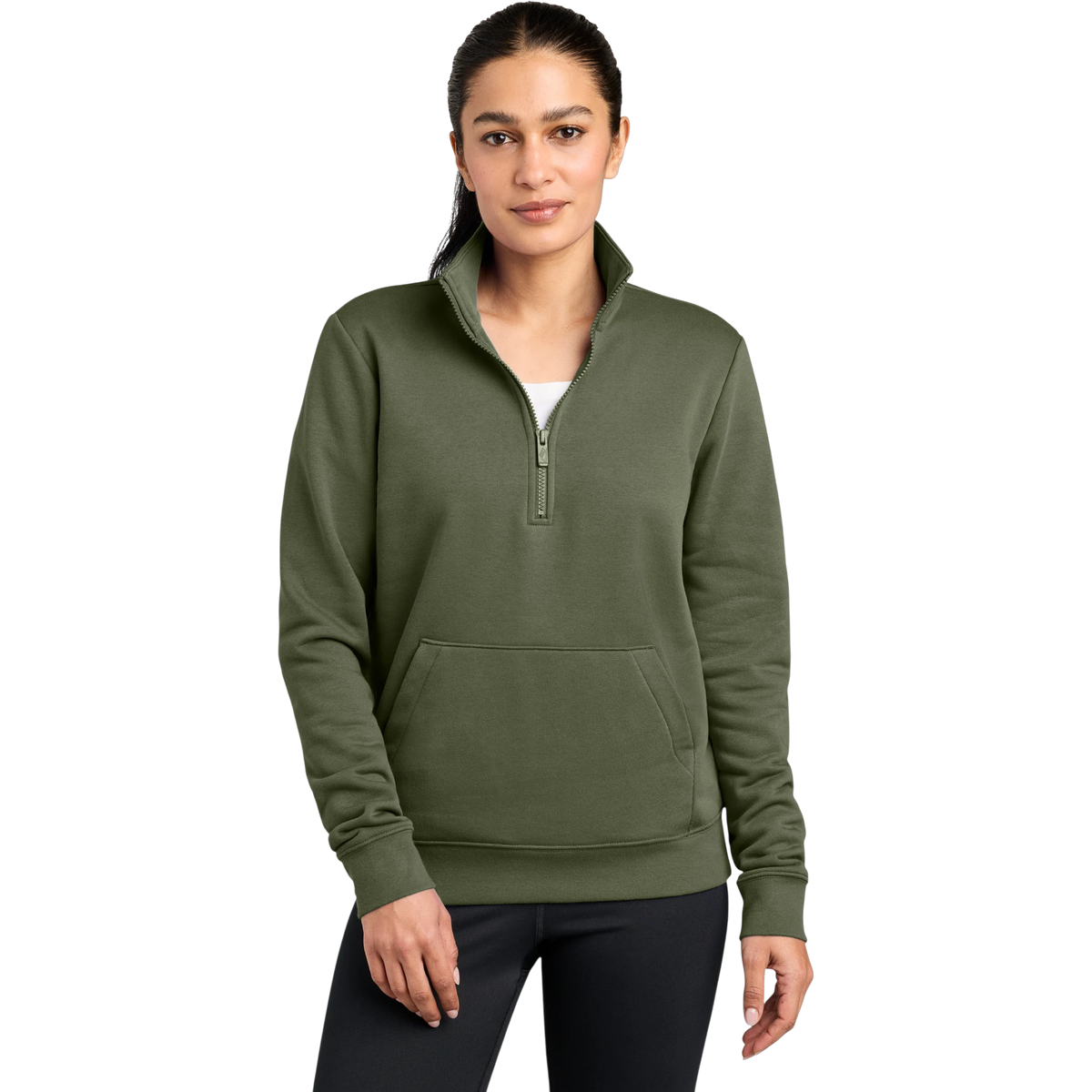 Nike Women's Club Fleece Sleeve Swoosh 1/2-Zip in Medium Olive — custom branded by Motive