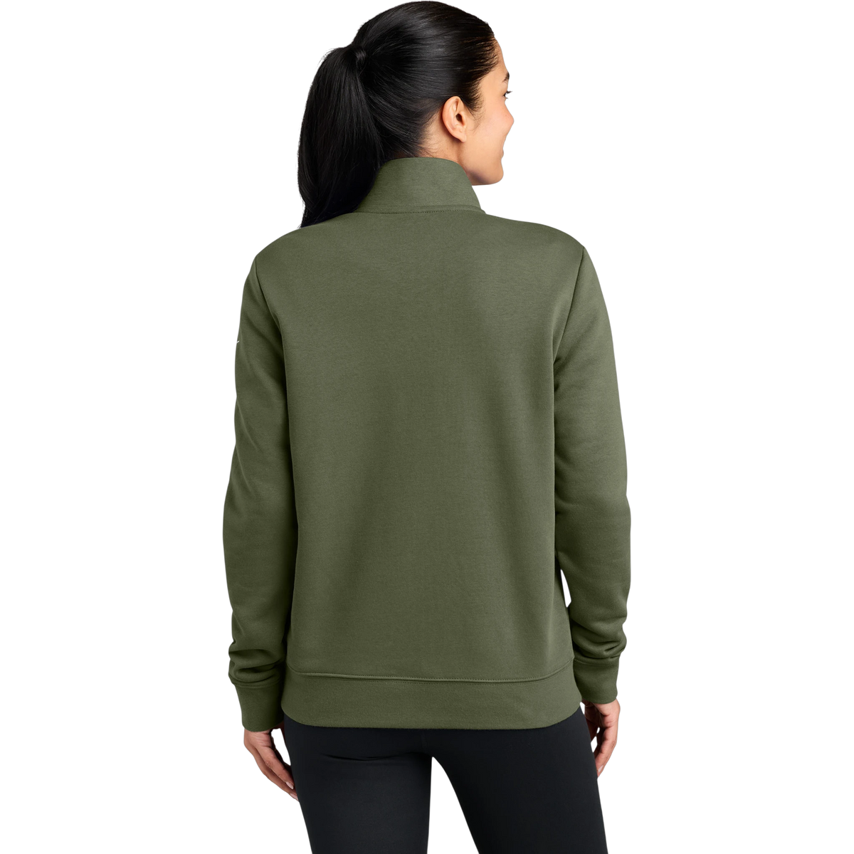 Nike Women's Club Fleece Sleeve Swoosh 1/2-Zip in Medium Olive — custom branded by Motive