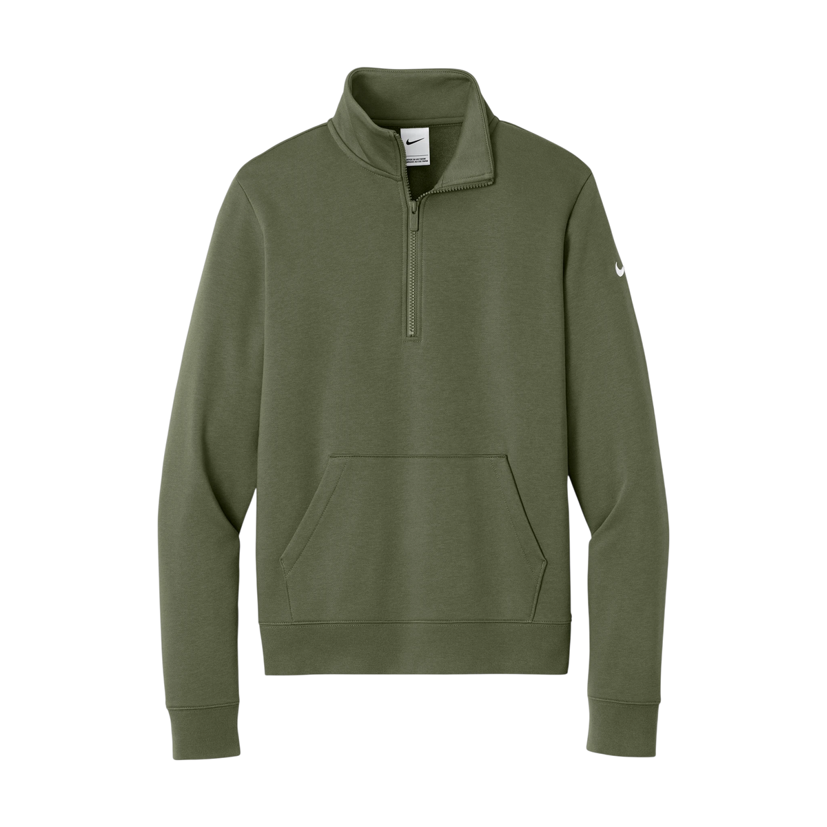 Nike Women's Club Fleece Sleeve Swoosh 1/2-Zip in Medium Olive — custom branded by Motive