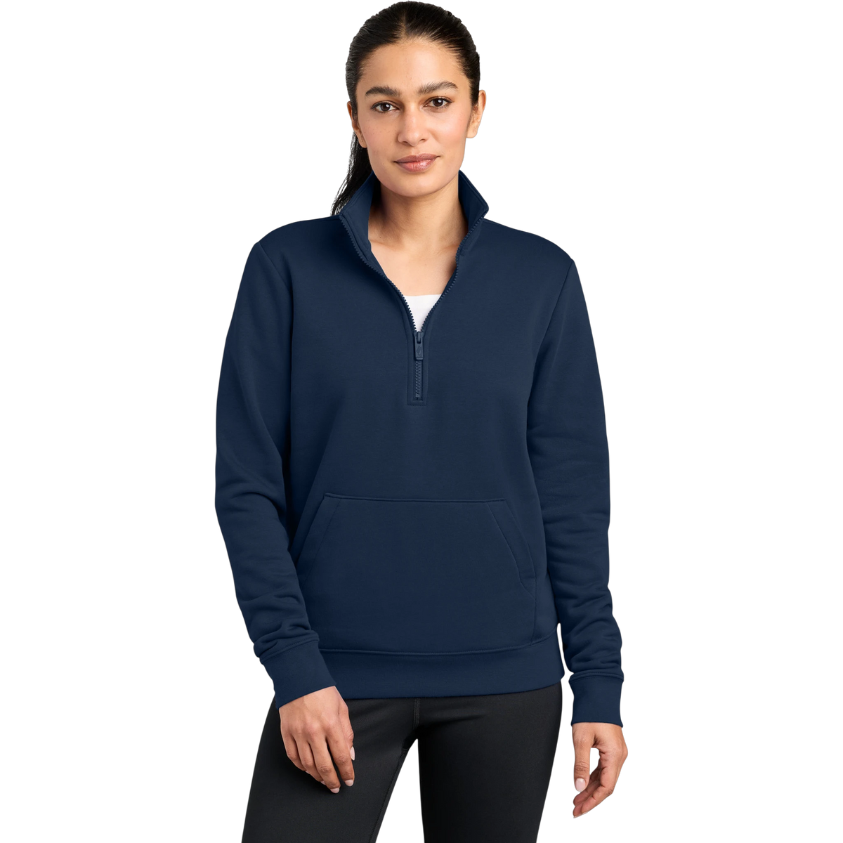 Nike Women's Club Fleece Sleeve Swoosh 1/2-Zip in Midnight Navy — custom branded by Motive