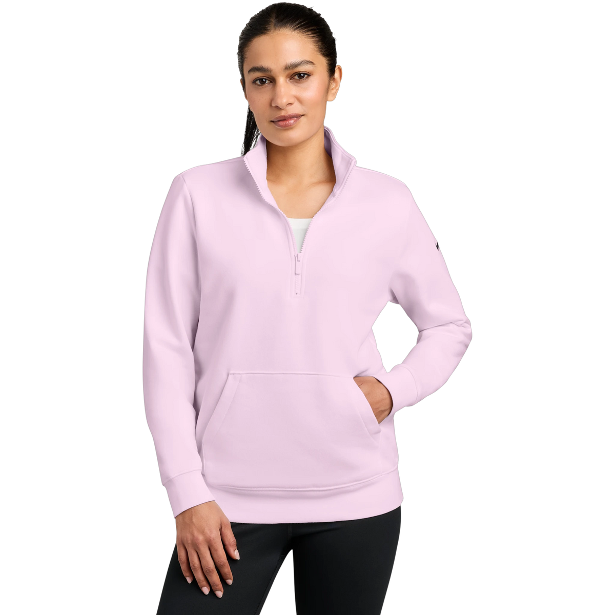 Nike Women's Club Fleece Sleeve Swoosh 1/2-Zip in Pink Foam — custom branded by Motive