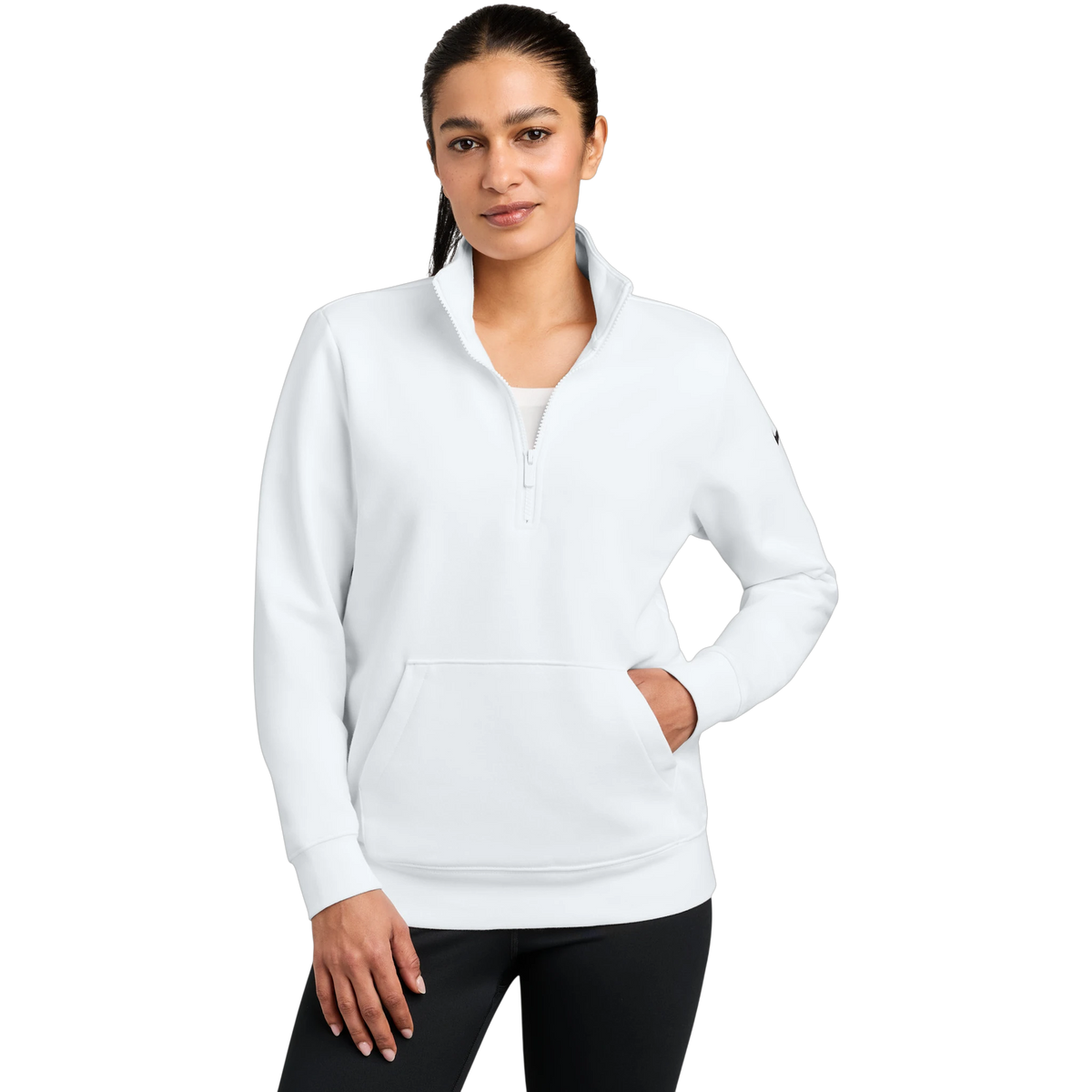 Nike Women's Club Fleece Sleeve Swoosh 1/2-Zip in White — custom branded by Motive