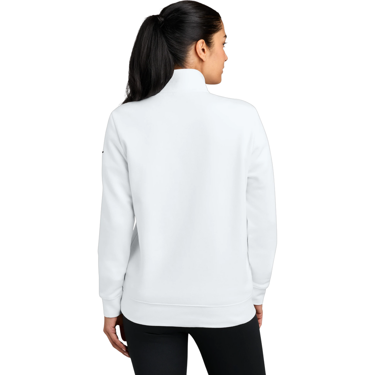 Nike Women's Club Fleece Sleeve Swoosh 1/2-Zip in White — custom branded by Motive