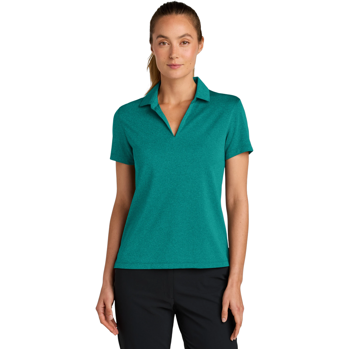 Nike Women's Dri-FIT Smooth Heather Polo in Bright Spruce Heather — custom branded by Motive