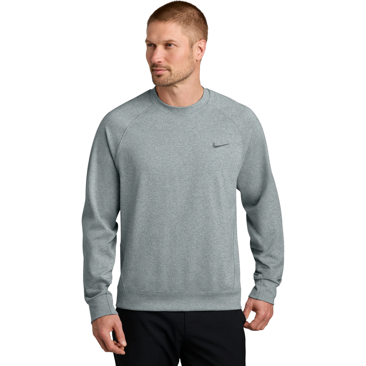 Nike Dri-FIT Primary Crew in Cool Grey Heather — custom branded by Motive