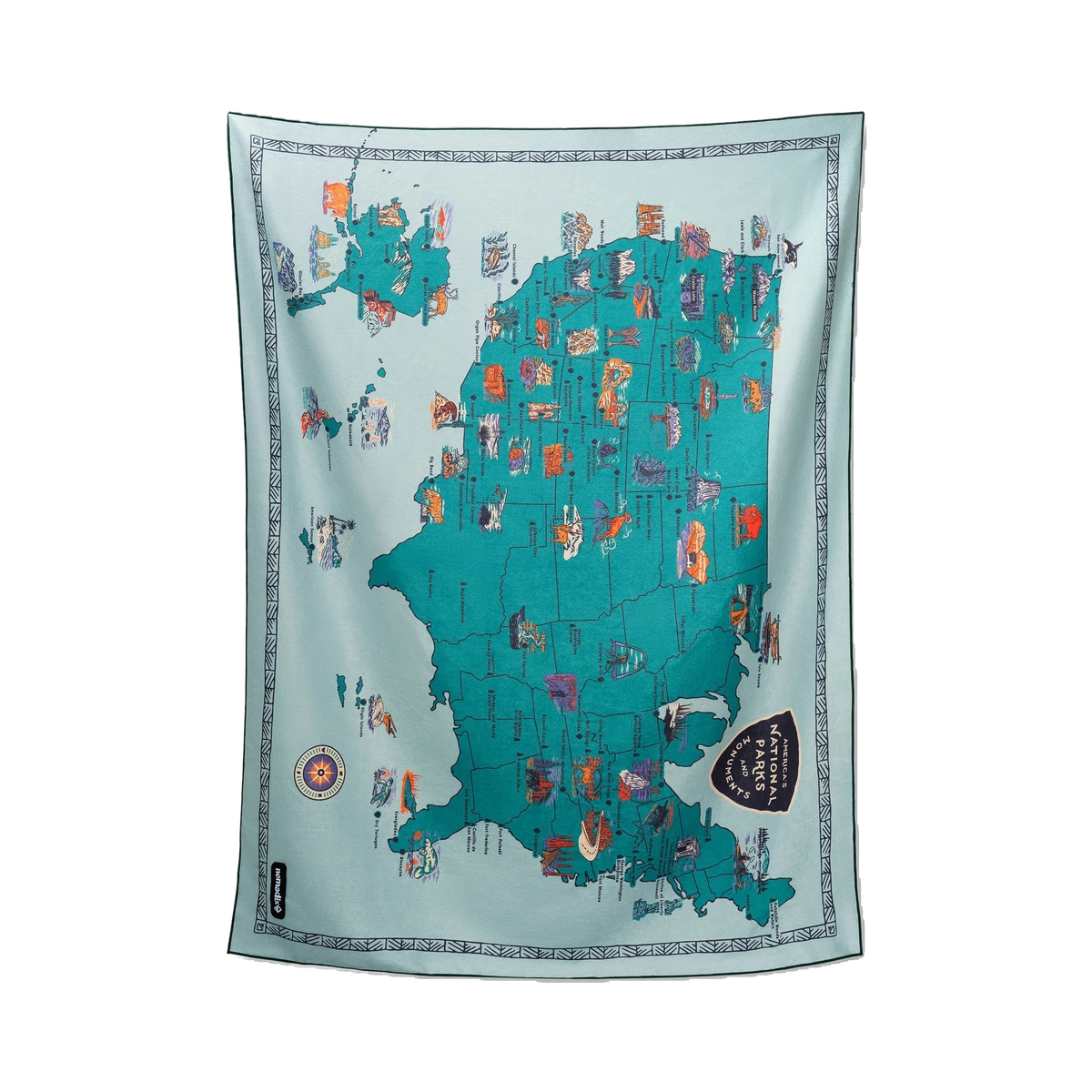 Nomadix Blanket Towel in National Parks and Monuments Map — custom branded by Motive