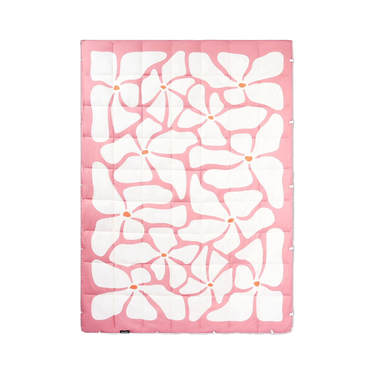 Nomadix Graphene Puffer Blanket in Happy Flowers Desert Clay — custom branded by Motive