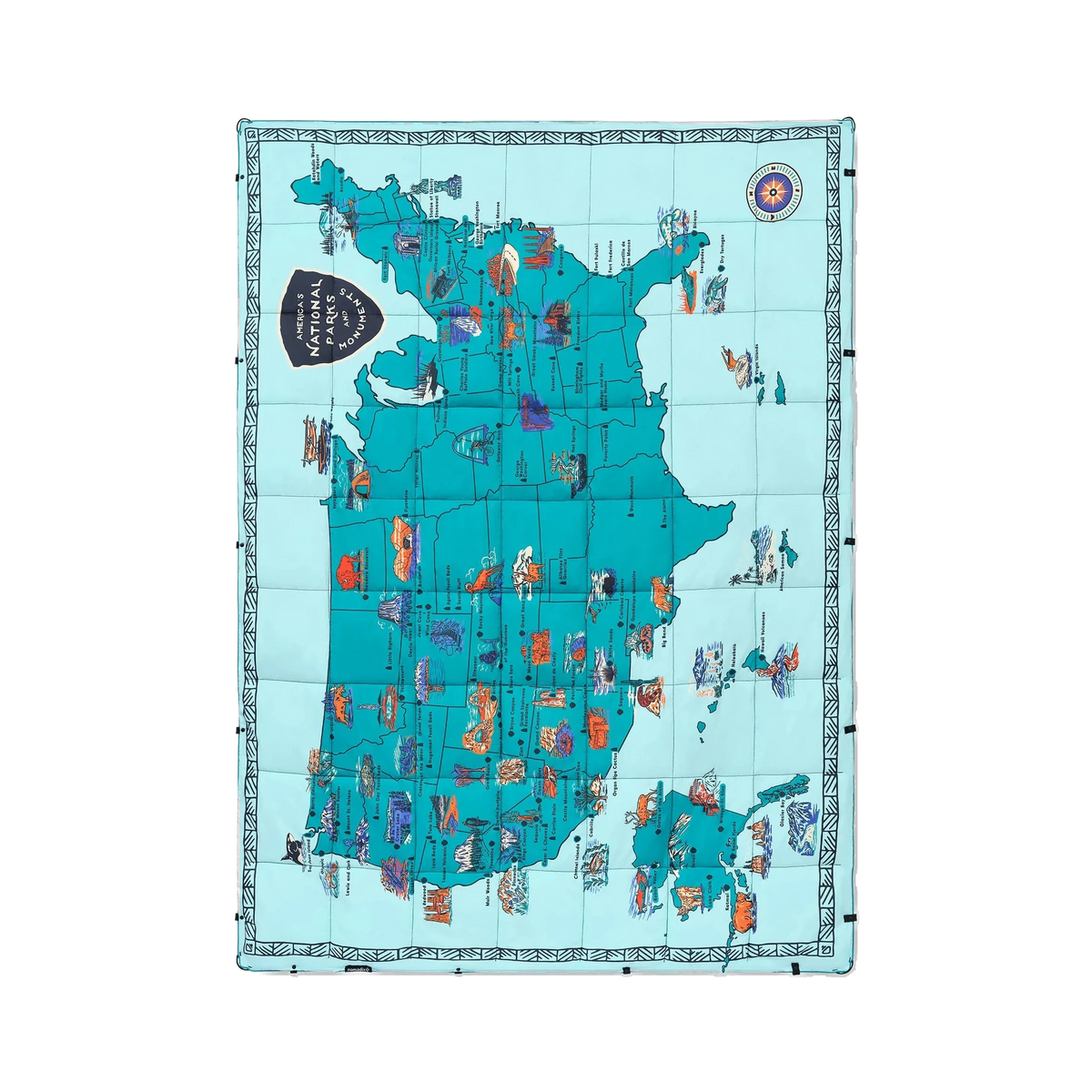 Nomadix Graphene Puffer Blanket in National Parks and Monuments Map — custom branded by Motive