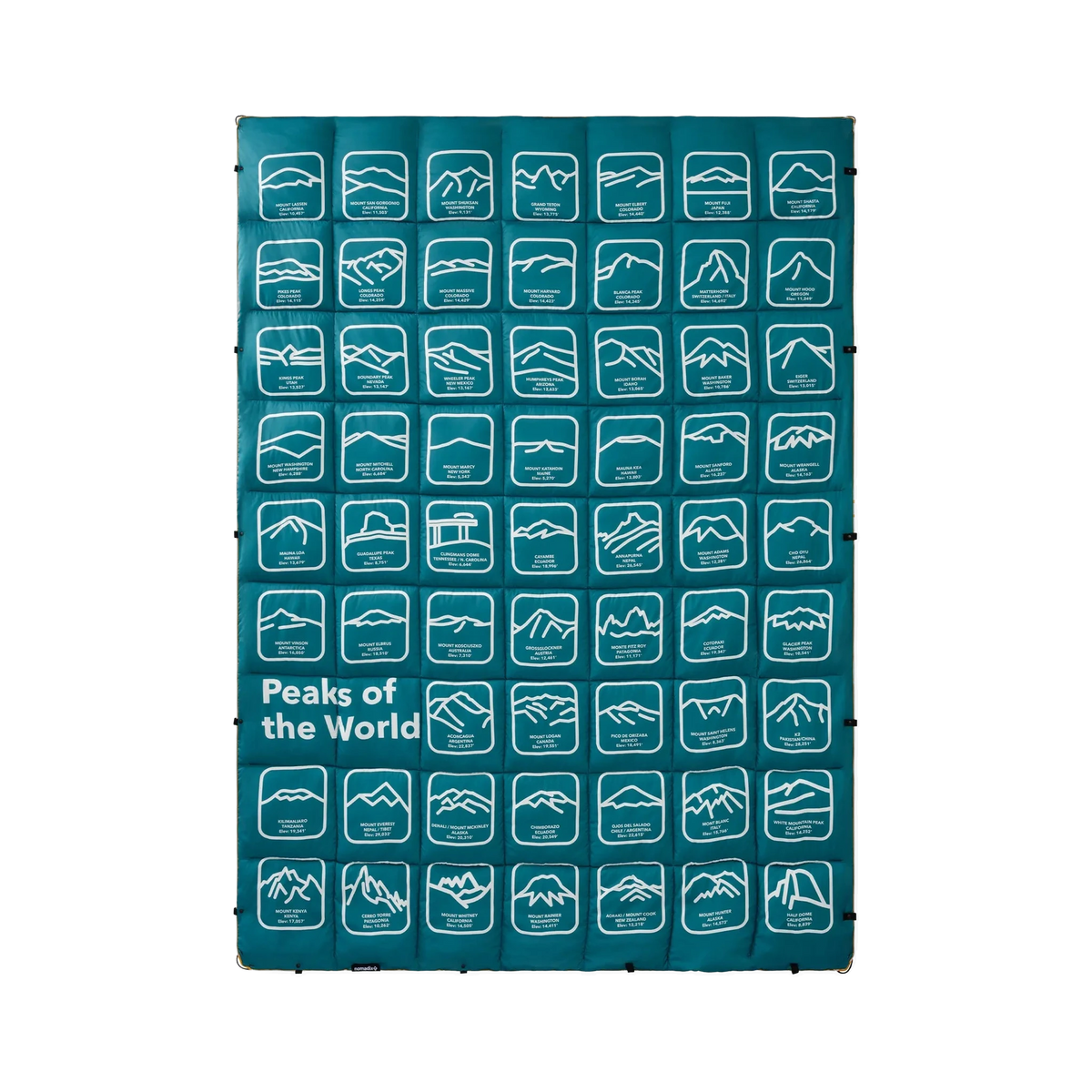 Nomadix Graphene Puffer Blanket in Peaks of the World Teal Ocean — custom branded by Motive