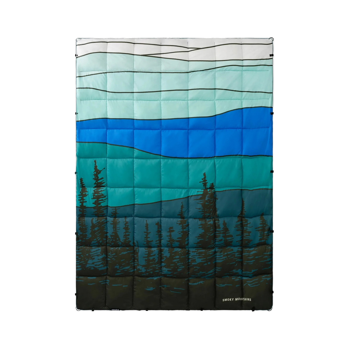 Nomadix Graphene Puffer Blanket in Smoky Mountain — custom branded by Motive