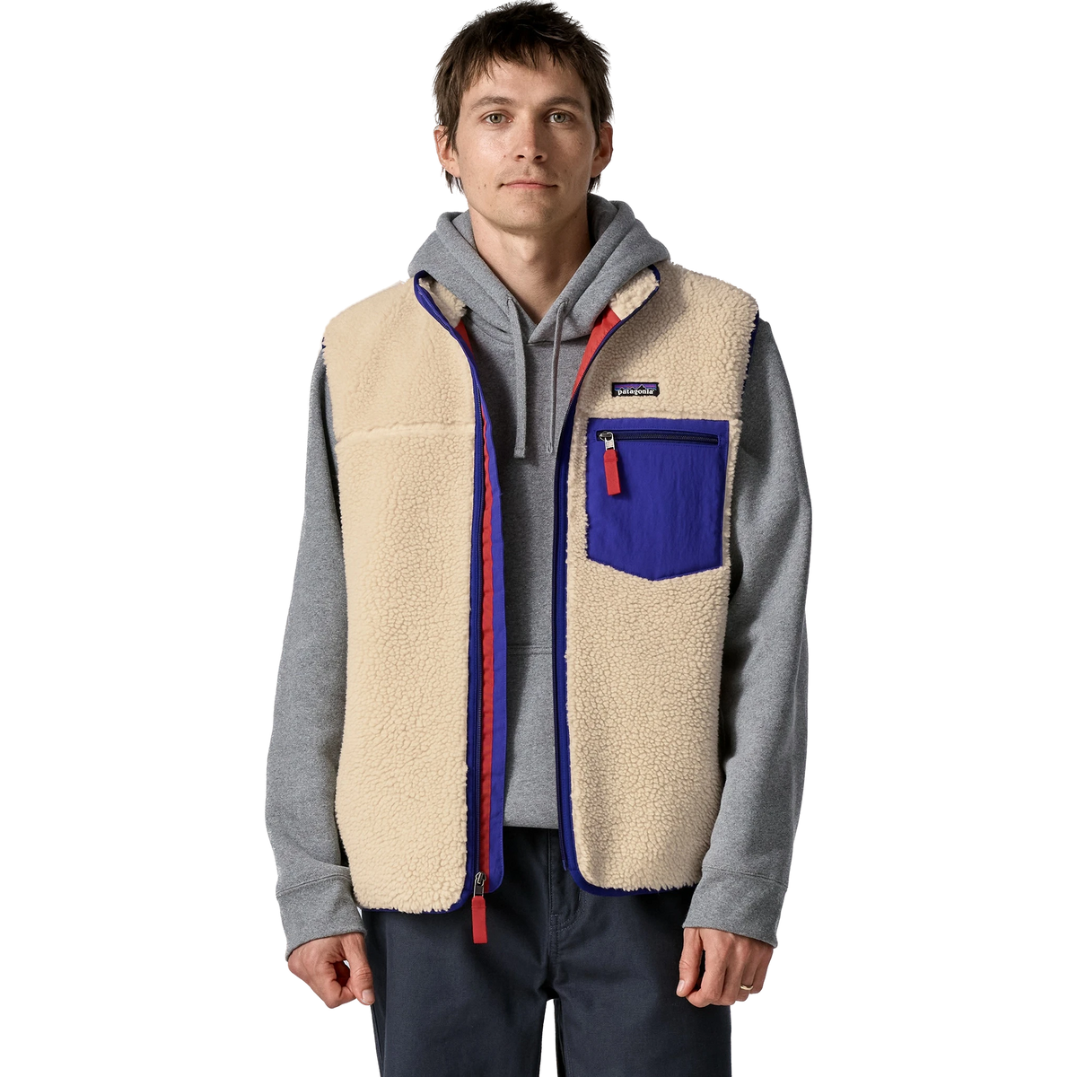 Patagonia Classic Retro-X Fleece Vest in Dark Natural w/Cobalt Blue