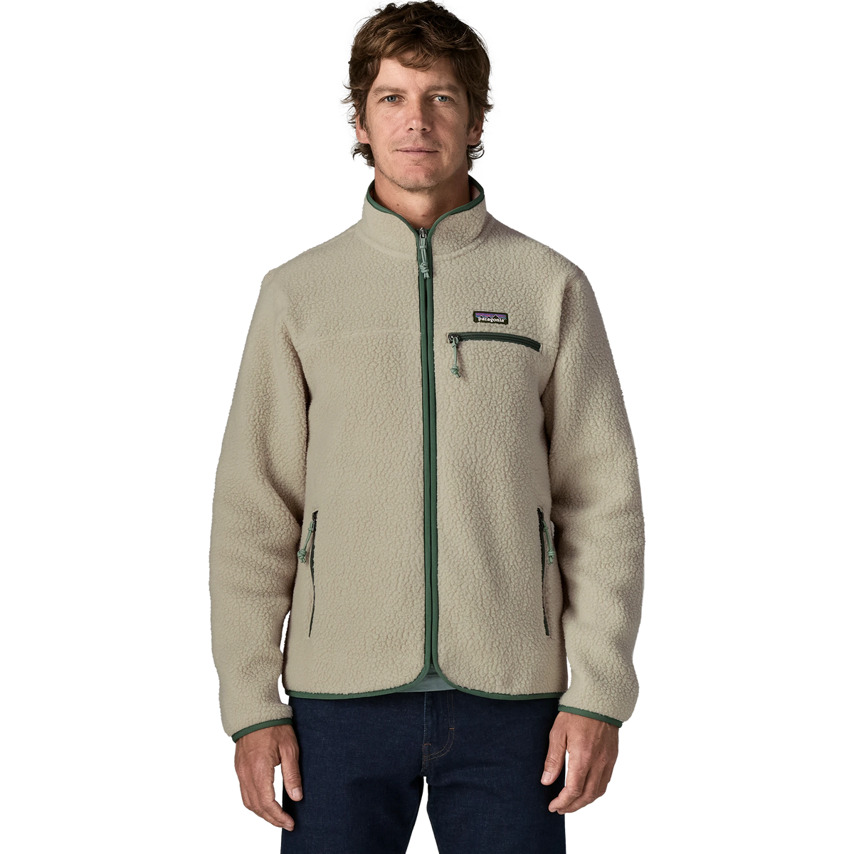 Patagonia Retro Pile Fleece Jacket in Pelican w/Canopy Green