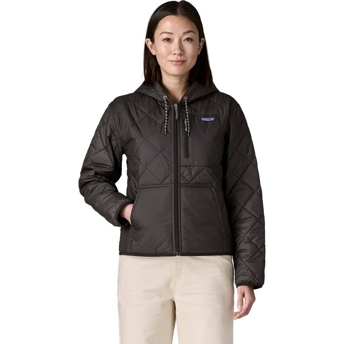 Patagonia Women's Diamond Quilted Bomber Hoody in Black w/Black
