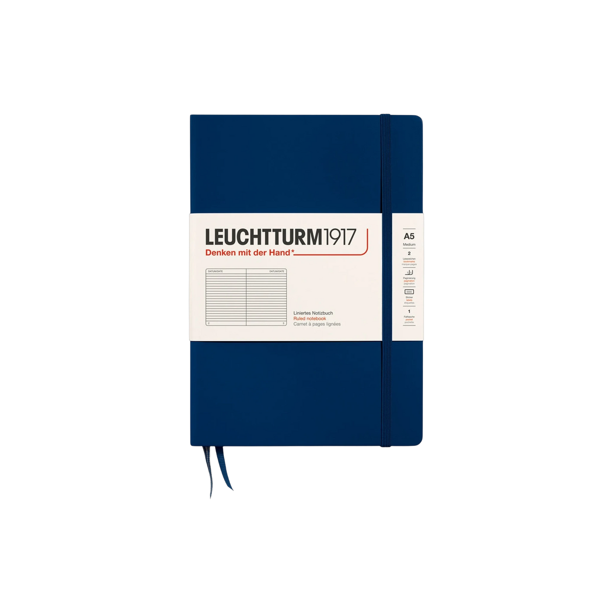 Leuchtturm1917 Hardcover Notebook A5 in Navy — custom branded by Motive