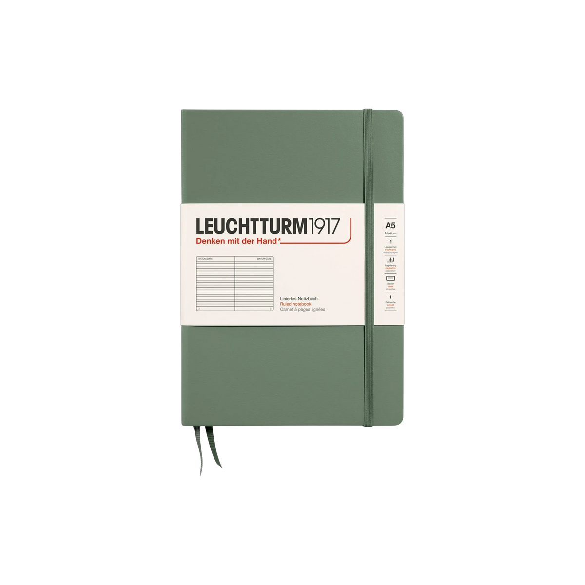 Leuchtturm1917 Hardcover Notebook A5 in Olive — custom branded by Motive