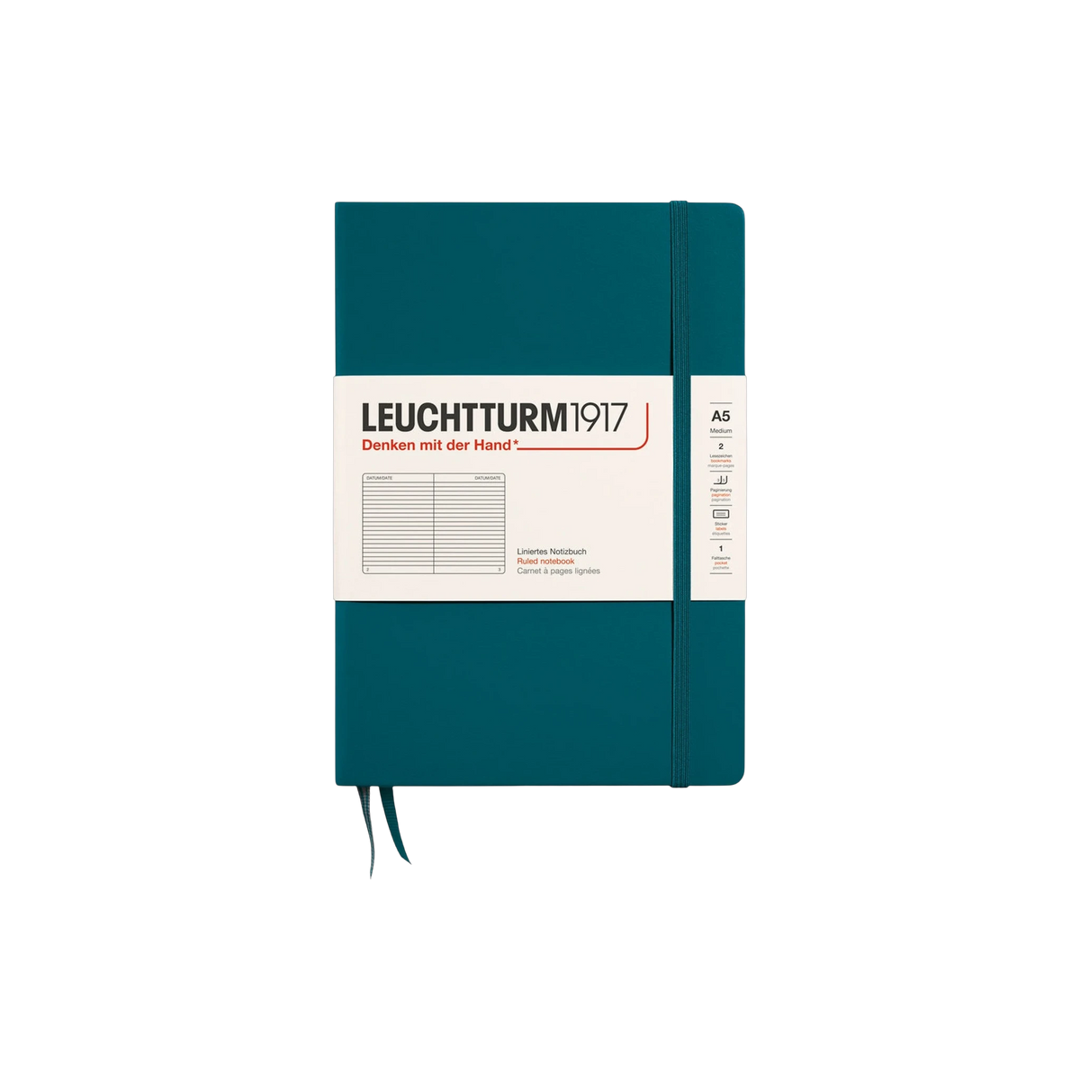 Leuchtturm1917 Hardcover Notebook A5 in Pacific Green — custom branded by Motive