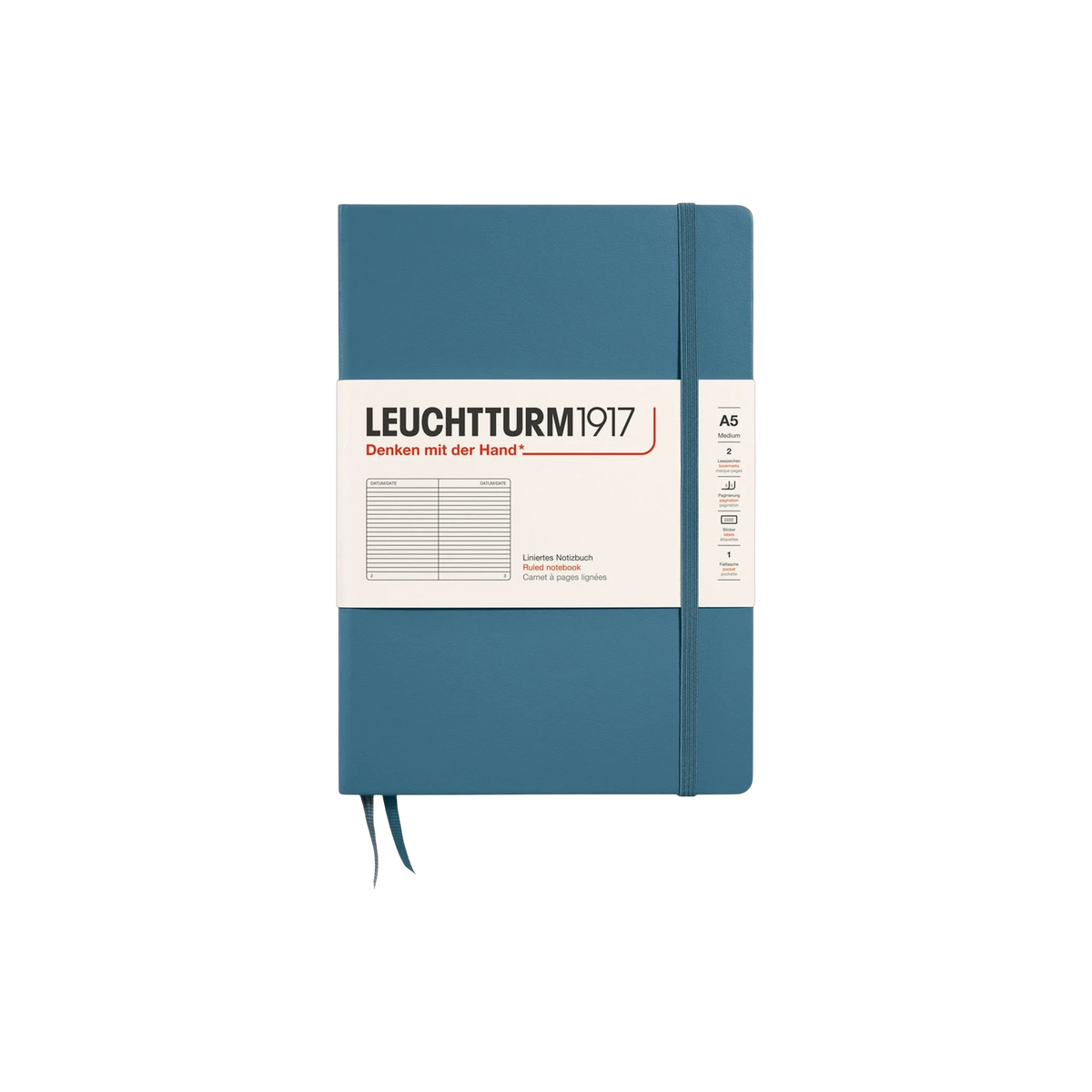 Leuchtturm1917 Hardcover Notebook A5 in Stone Blue — custom branded by Motive