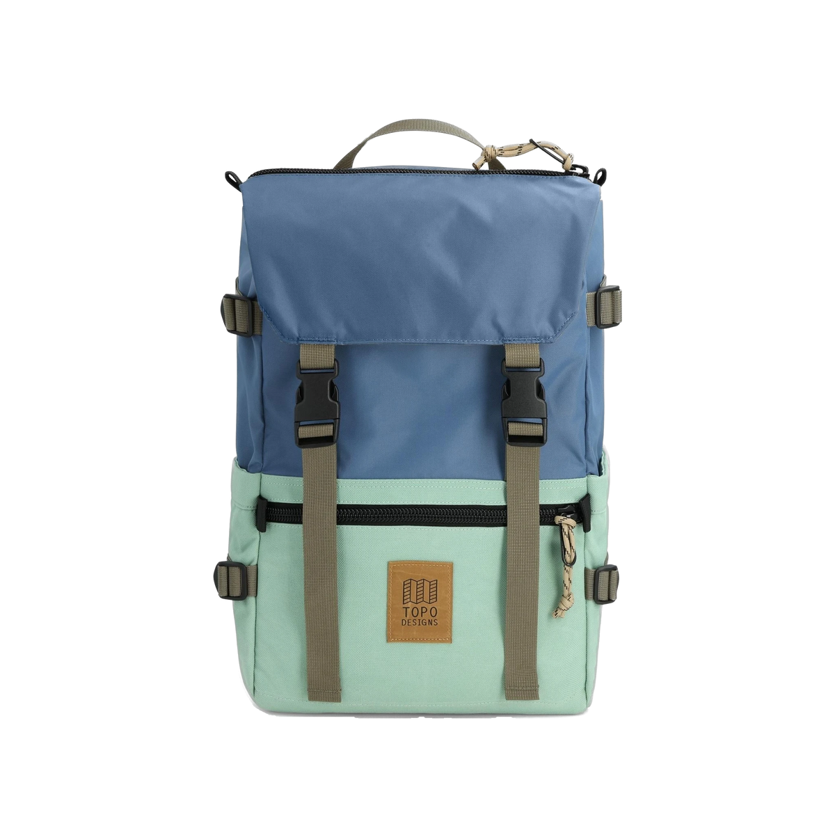 Topo Designs Rover Pack Classic in Stone Blue/Ash Green — custom branded by Motive