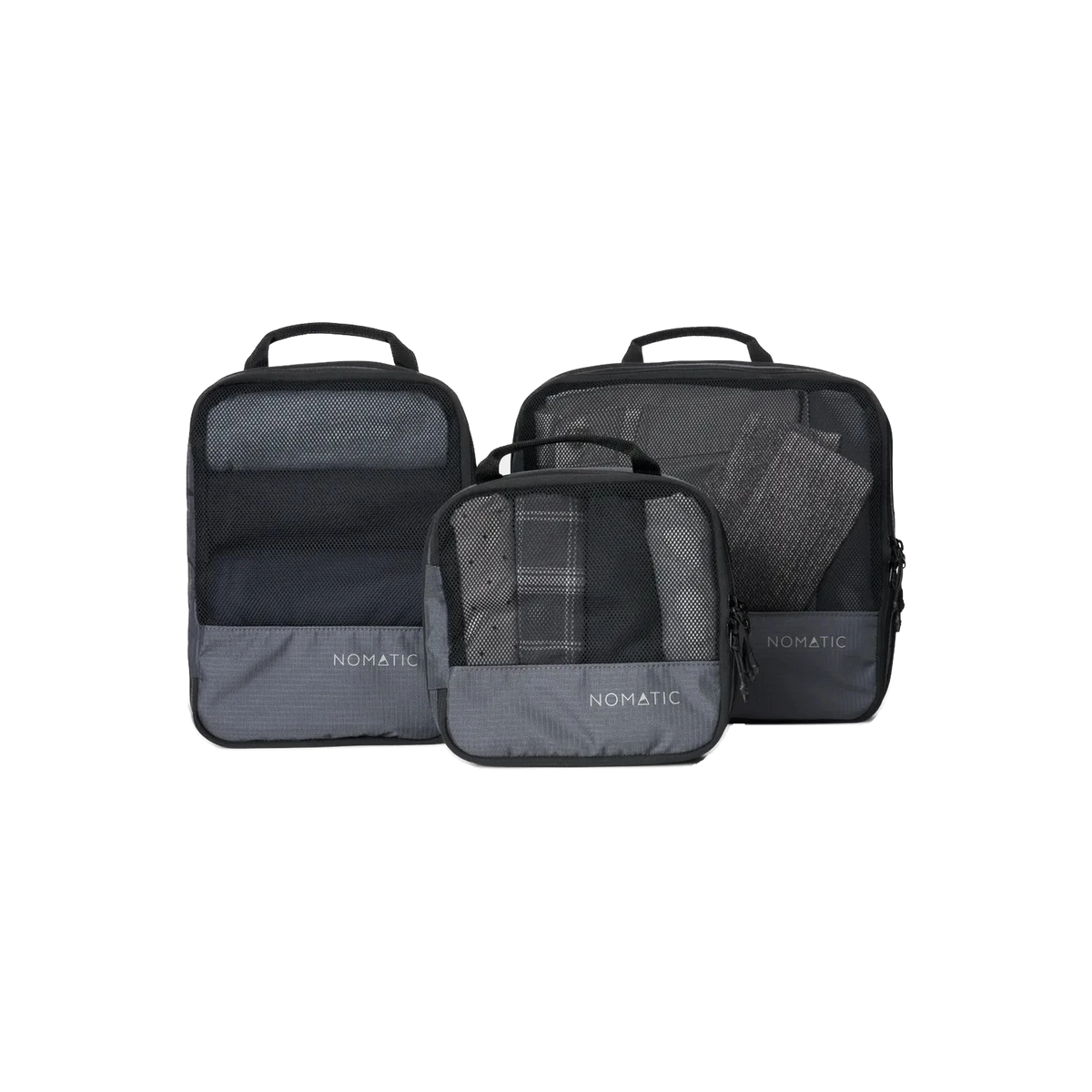NOMATIC Compression Packing Cubes in Gray — custom branded by Motive