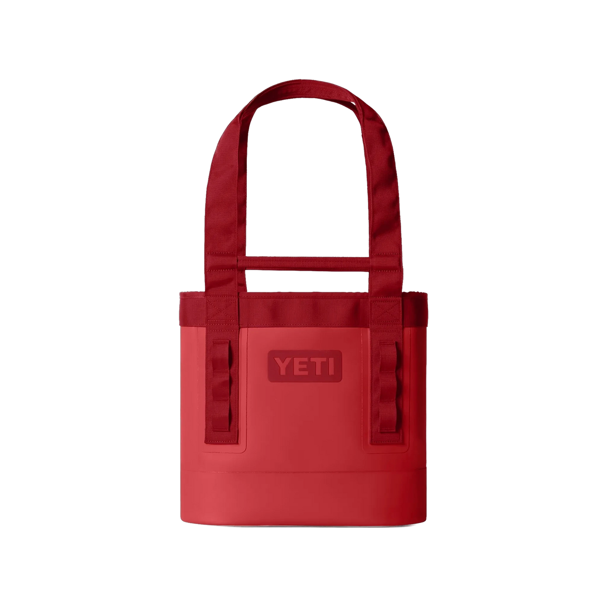 YETI Camino Carryall in Rescue Red — custom branded by Motive