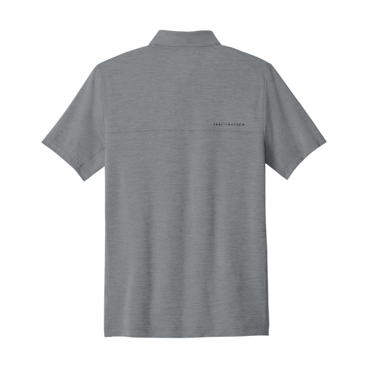 TravisMathew Onward Polo in Quiet Shade Grey Heather — custom branded by Motive