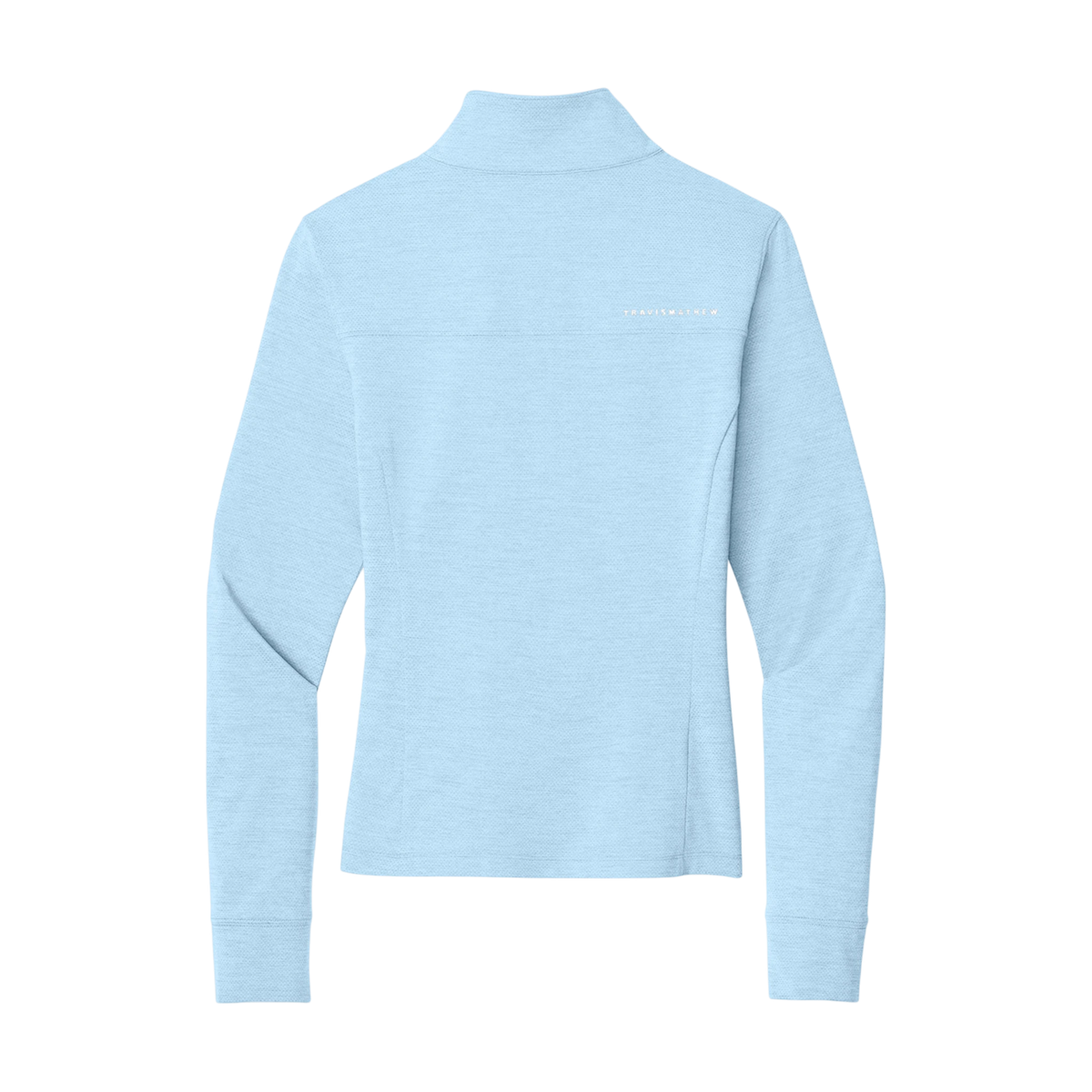 TravisMathew Women's Onward Half-Zip in Airy Blue Heather — custom branded by Motive