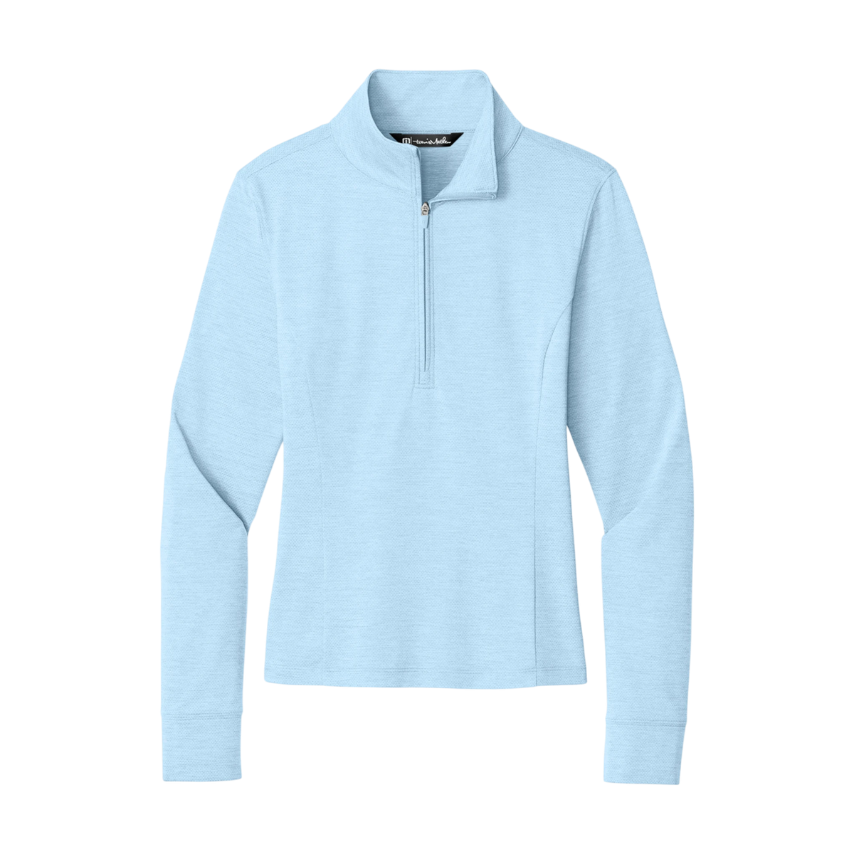 TravisMathew Women's Onward Half-Zip in Airy Blue Heather — custom branded by Motive