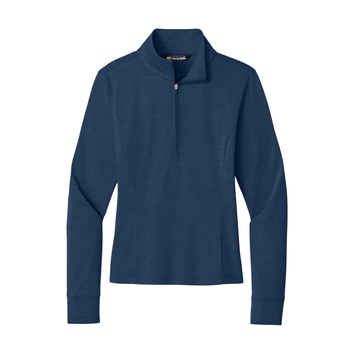 TravisMathew Women's Onward Half-Zip in Navy Heather — custom branded by Motive