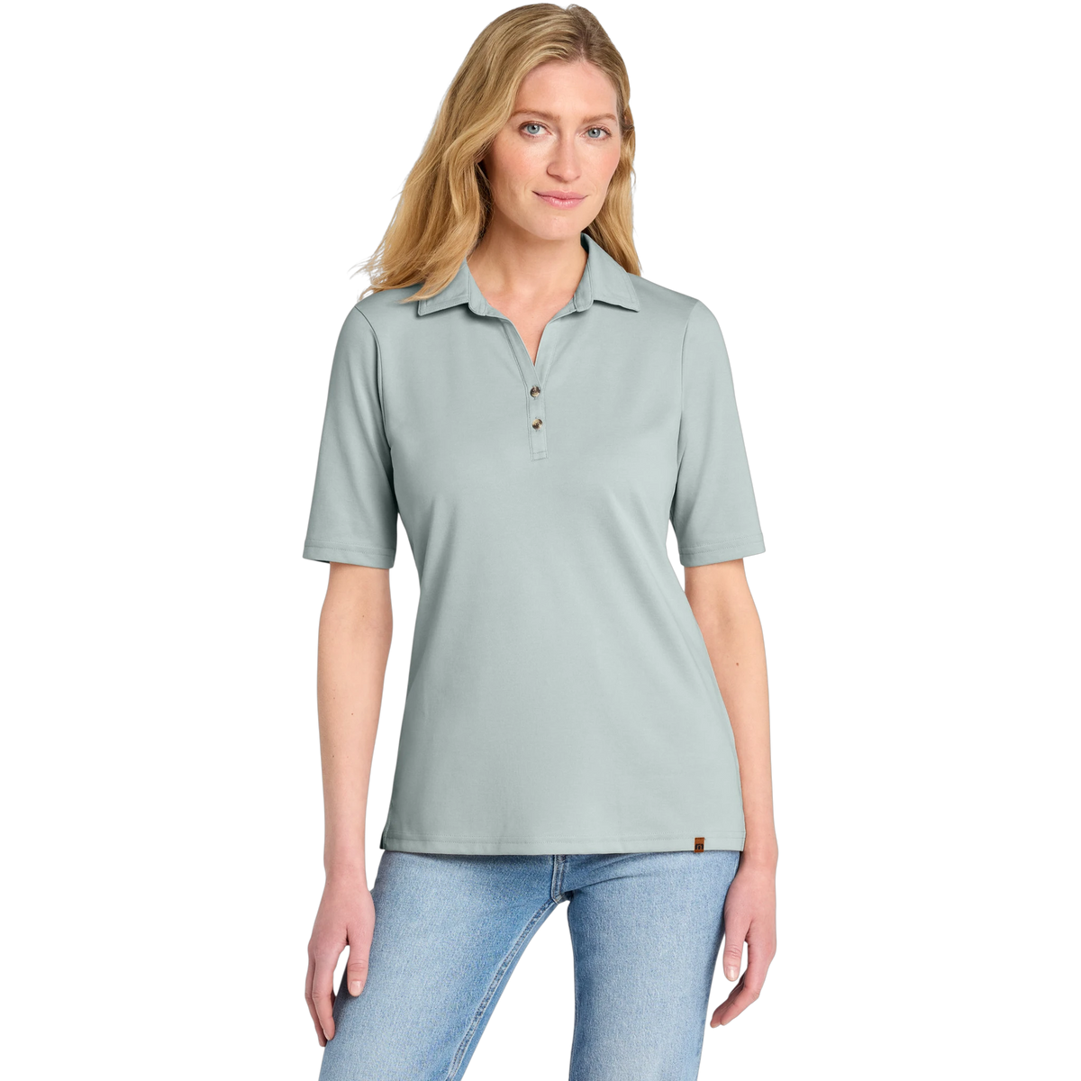 TravisMathew Women's Sunsetters Polo in Balsam Green Heather — custom branded by Motive