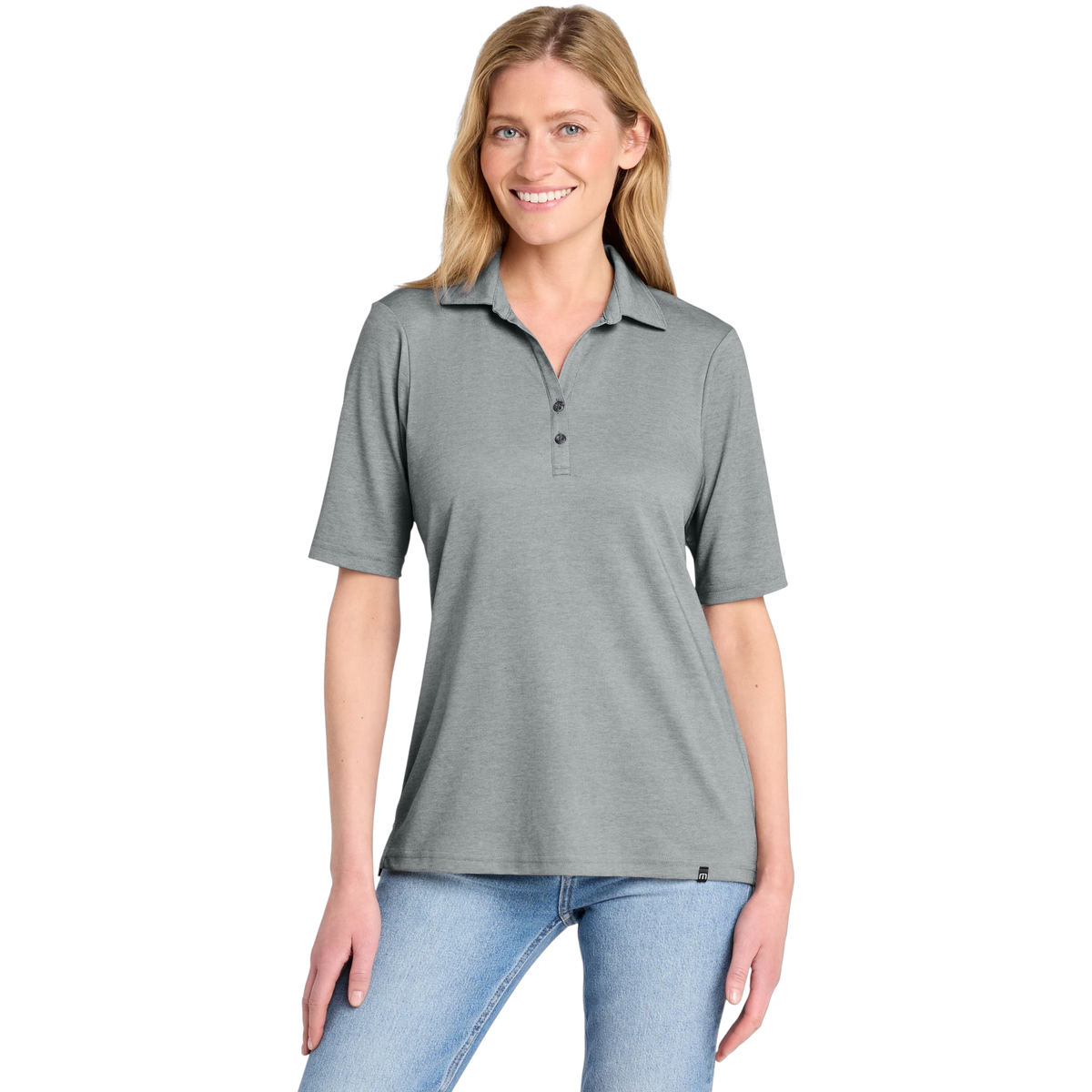 TravisMathew Women's Sunsetters Polo in Grey Heather — custom branded by Motive