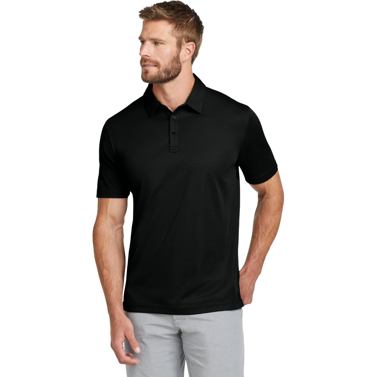 TravisMathew Oceanside Solid Polo in Black — custom branded by Motive