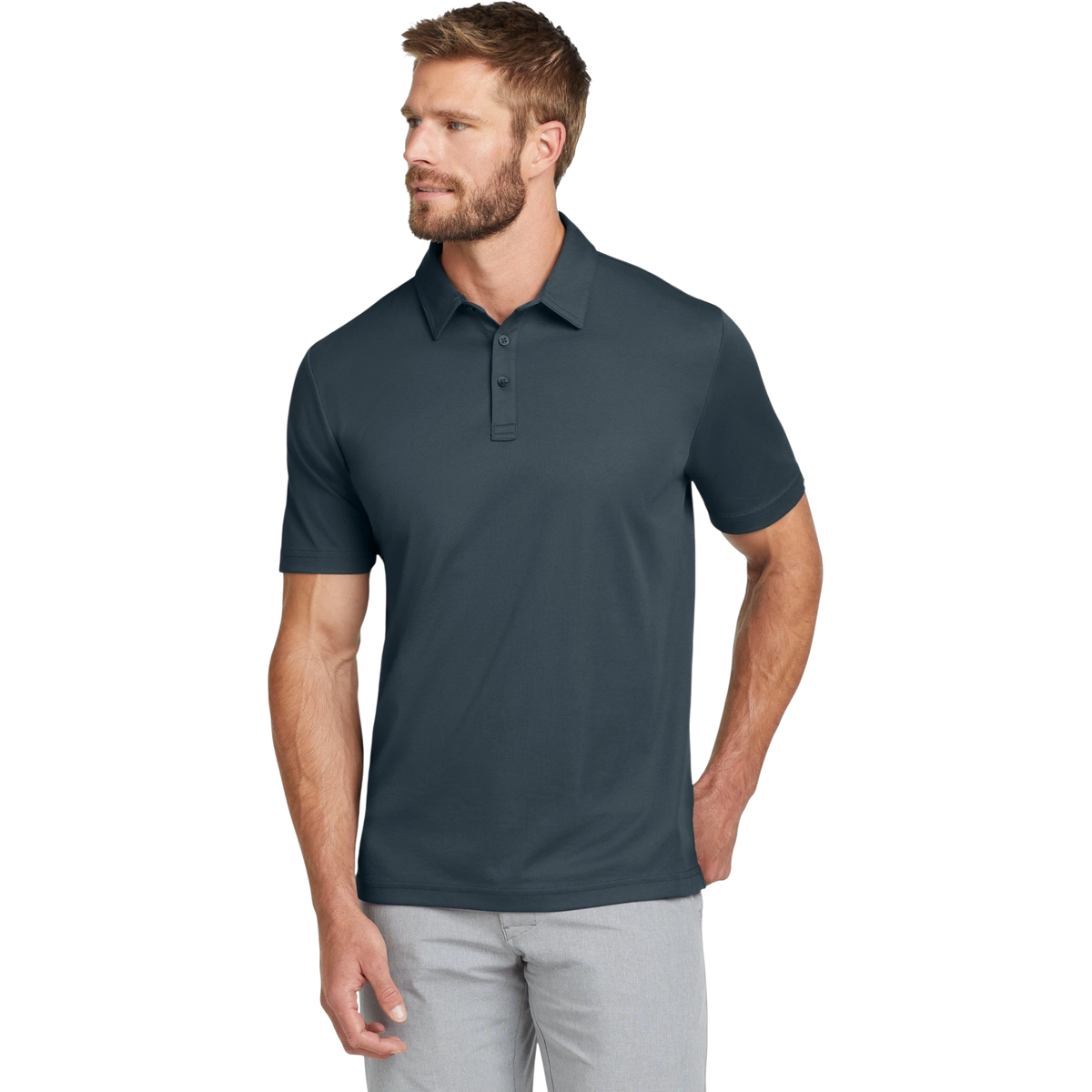 TravisMathew Oceanside Solid Polo in Blue Nights — custom branded by Motive
