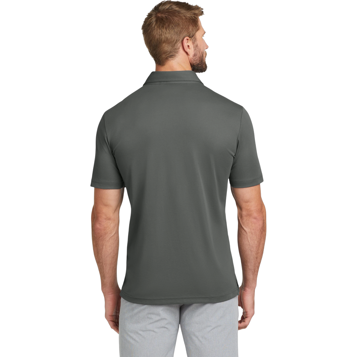 TravisMathew Oceanside Solid Polo in Quiet Shade Grey — custom branded by Motive