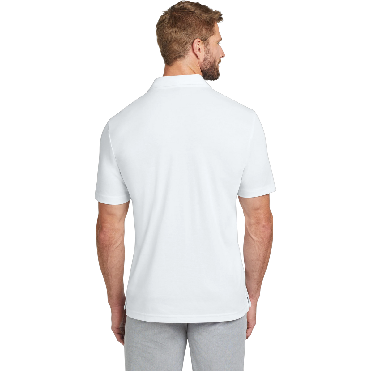 TravisMathew Oceanside Solid Polo in White — custom branded by Motive