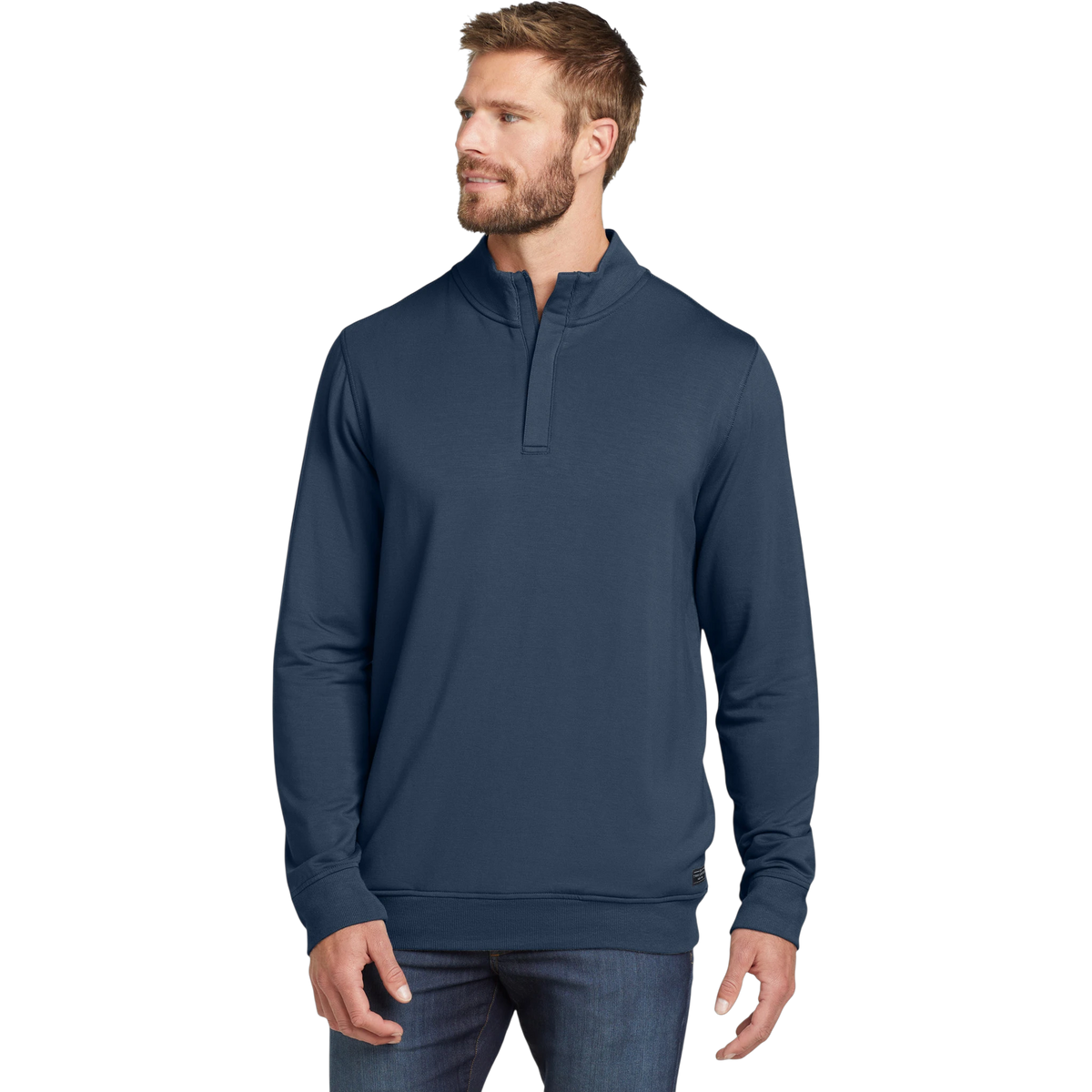 TravisMathew Newport 1/4-Zip Fleece in Blue Nights — custom branded by Motive