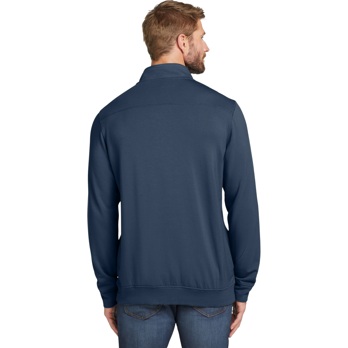 TravisMathew Newport 1/4-Zip Fleece in Blue Nights — custom branded by Motive