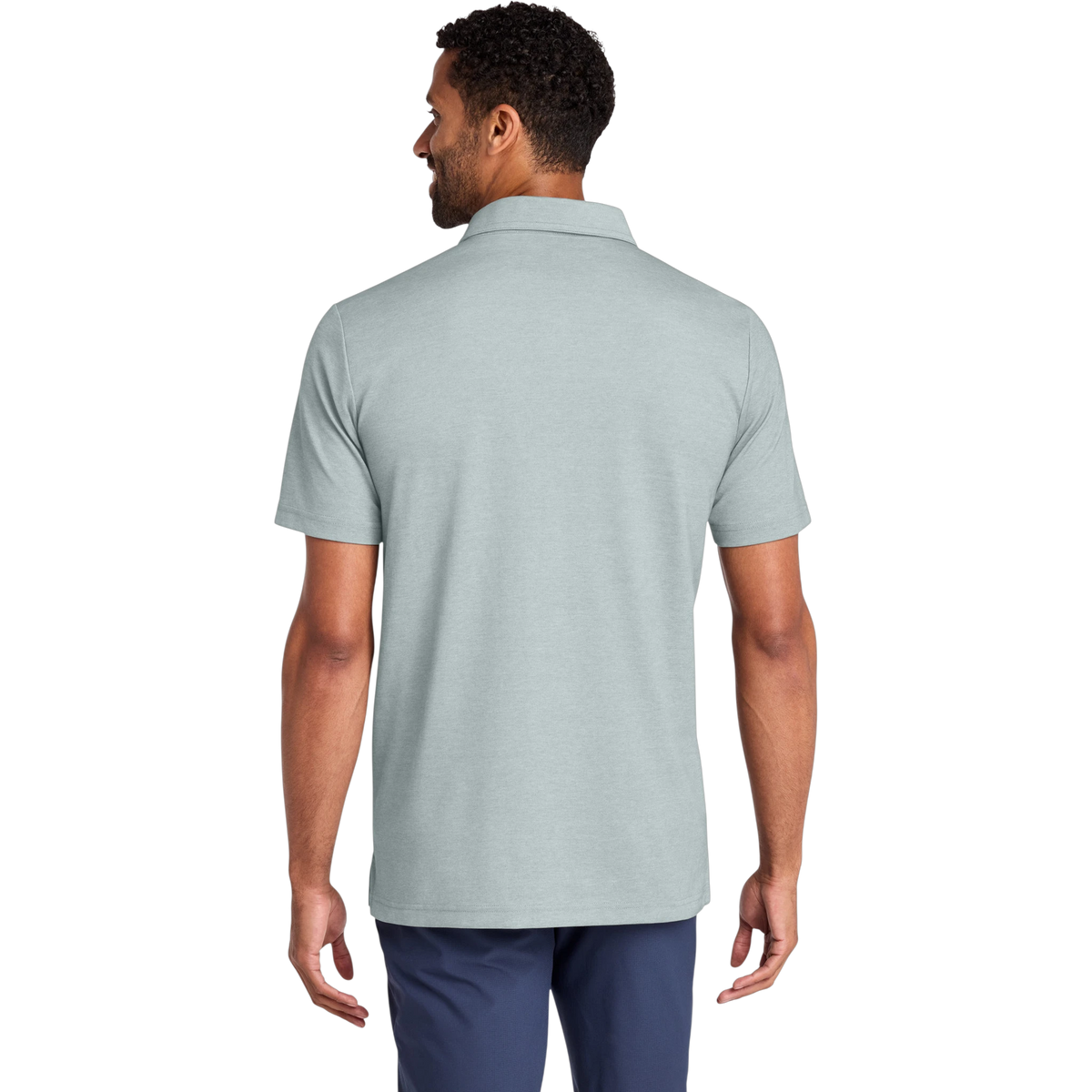 TravisMathew Sunsetters Pocket Polo in Balsam Green Heather — custom branded by Motive