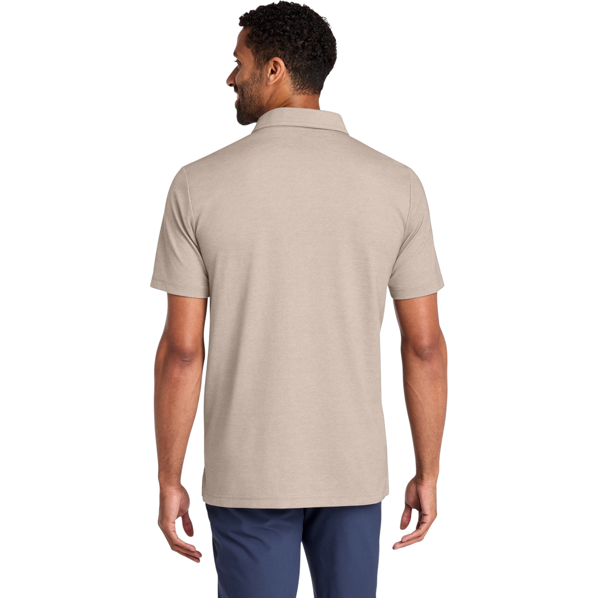 TravisMathew Sunsetters Pocket Polo in Portabella Heather — custom branded by Motive