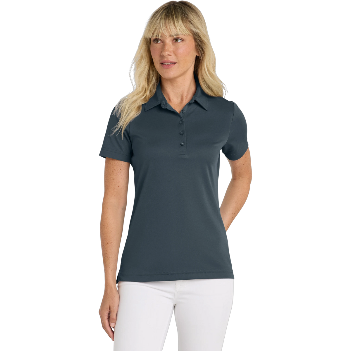 TravisMathew Women's Oceanside Solid Polo in Blue Nights — custom branded by Motive