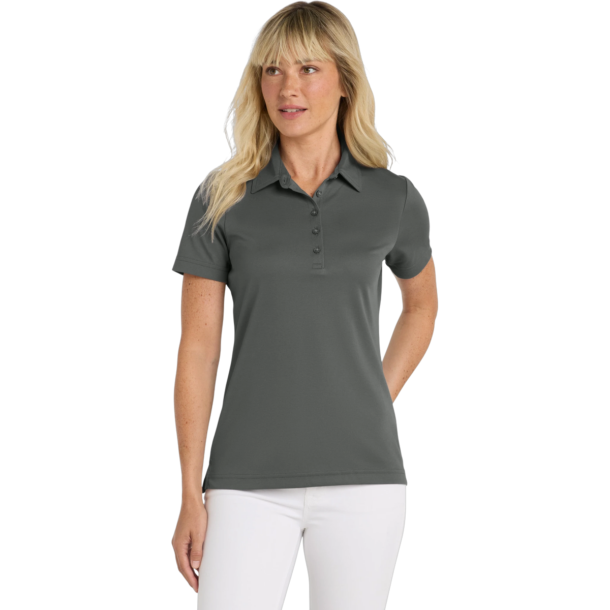 TravisMathew Women's Oceanside Solid Polo in Quiet Shade Grey — custom branded by Motive