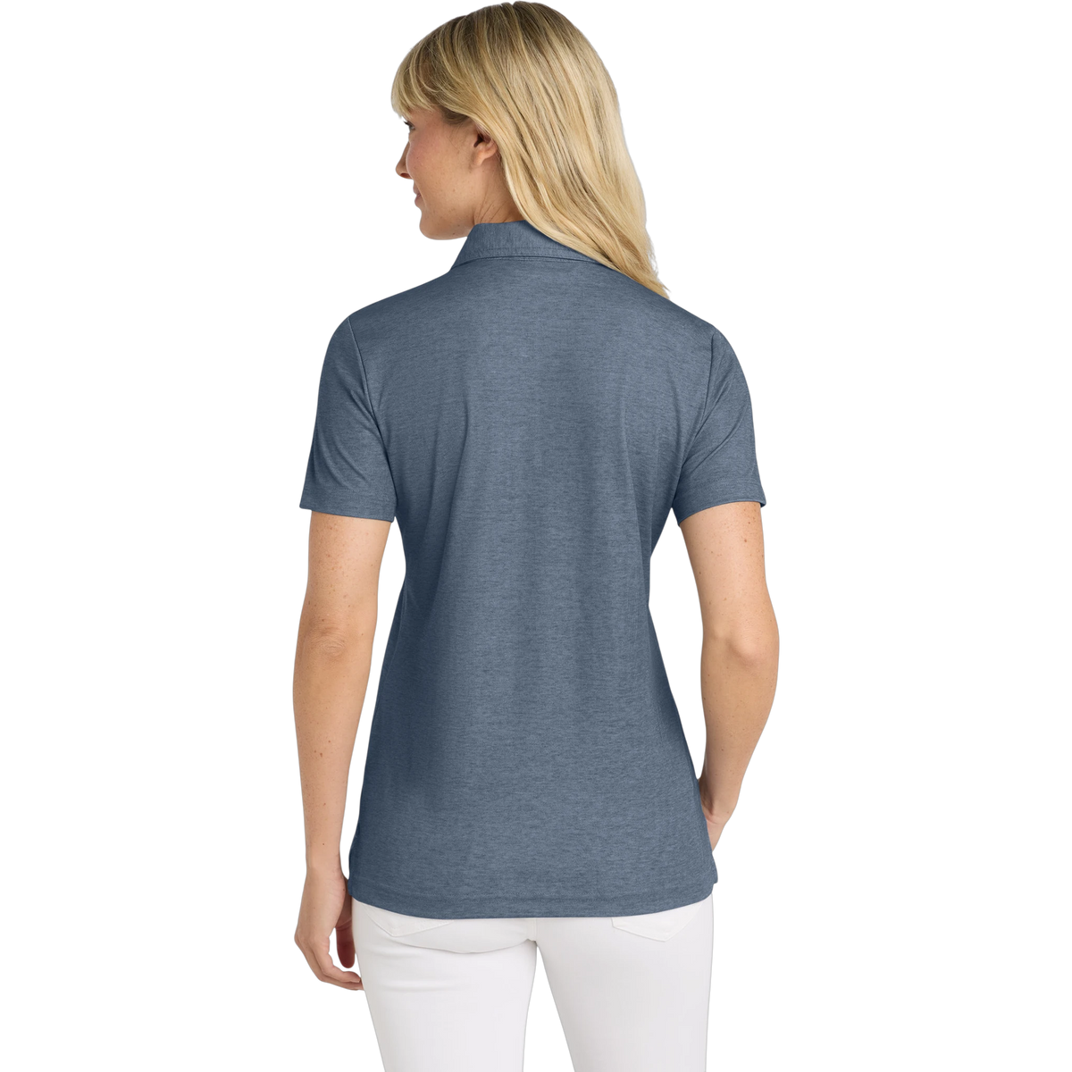 TravisMathew Women's Oceanside Heather Polo in Blue Nights Heather — custom branded by Motive