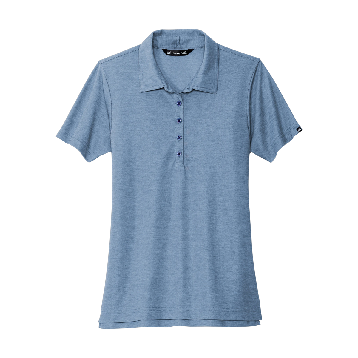 TravisMathew Women's Oceanside Heather Polo in Classic Blue Heather — custom branded by Motive